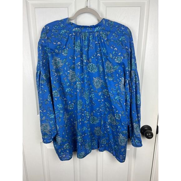 J Jill Popover Blue Floral Paisley Balloon Sleeve Blouse Plus Size 3X/4X Cotton - Picture 8 of 8